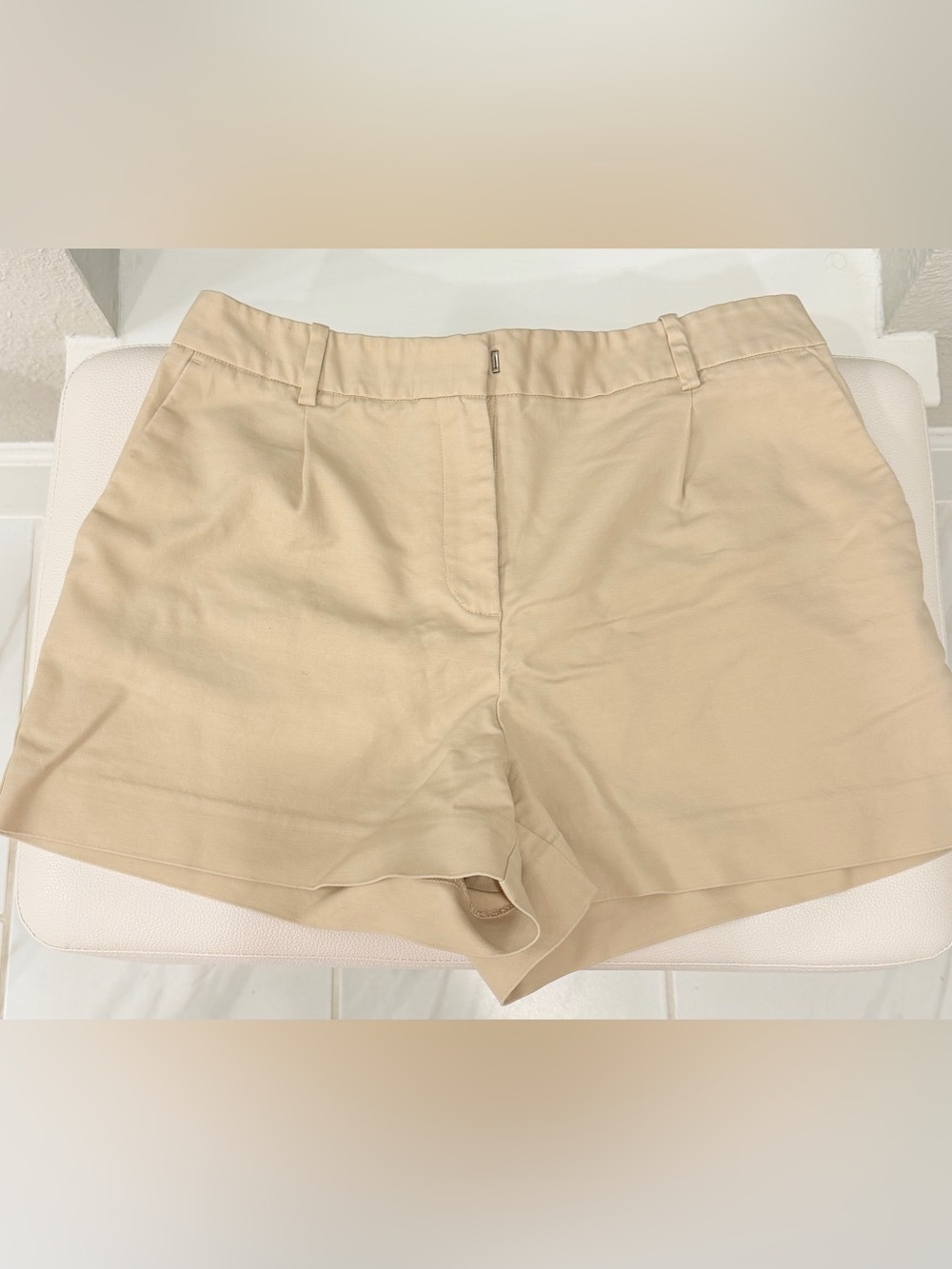 Zara Beige High-Rise Tailored Bermuda Shorts